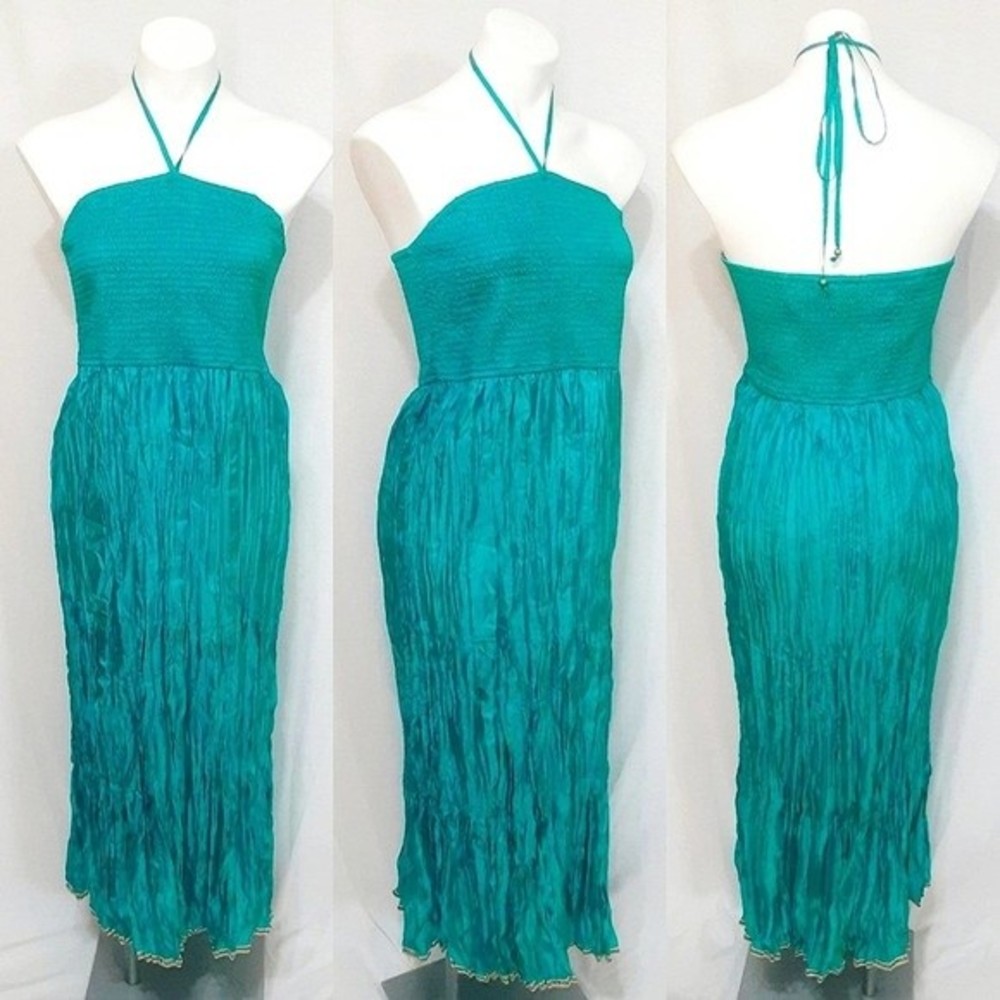 NWT Maeve Anthropologie Daleka Silk Halter Midi Dress Smocked Bodice Resortwear
